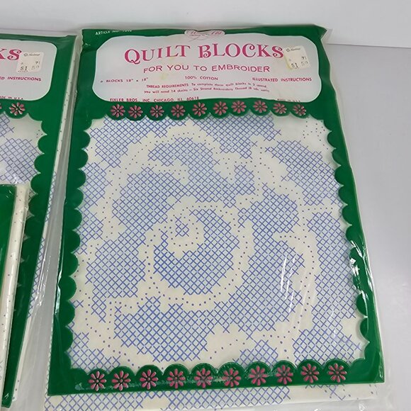 Vintage WonderArt Quilt Blocks Set of 3 18" x18" #1298 - Picture 4 of 8
